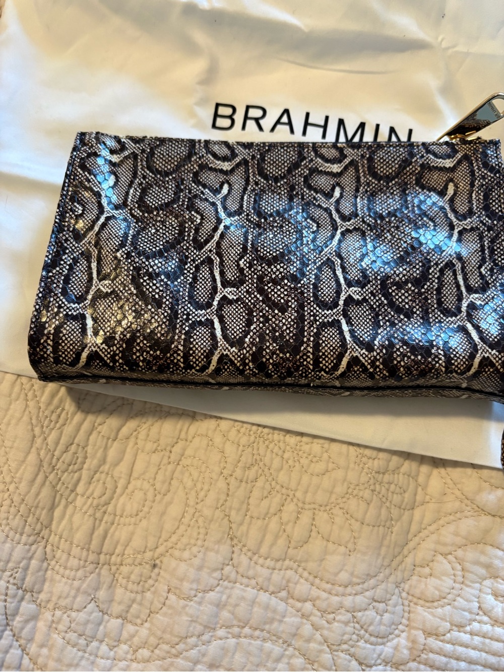 Brahmin Daisy Brown Snake-Print Leather Wristlet - Picture 2 of 3